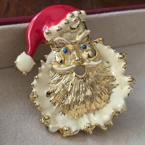 Vintage Gold & Enameled Festive Santa Claus Brooch